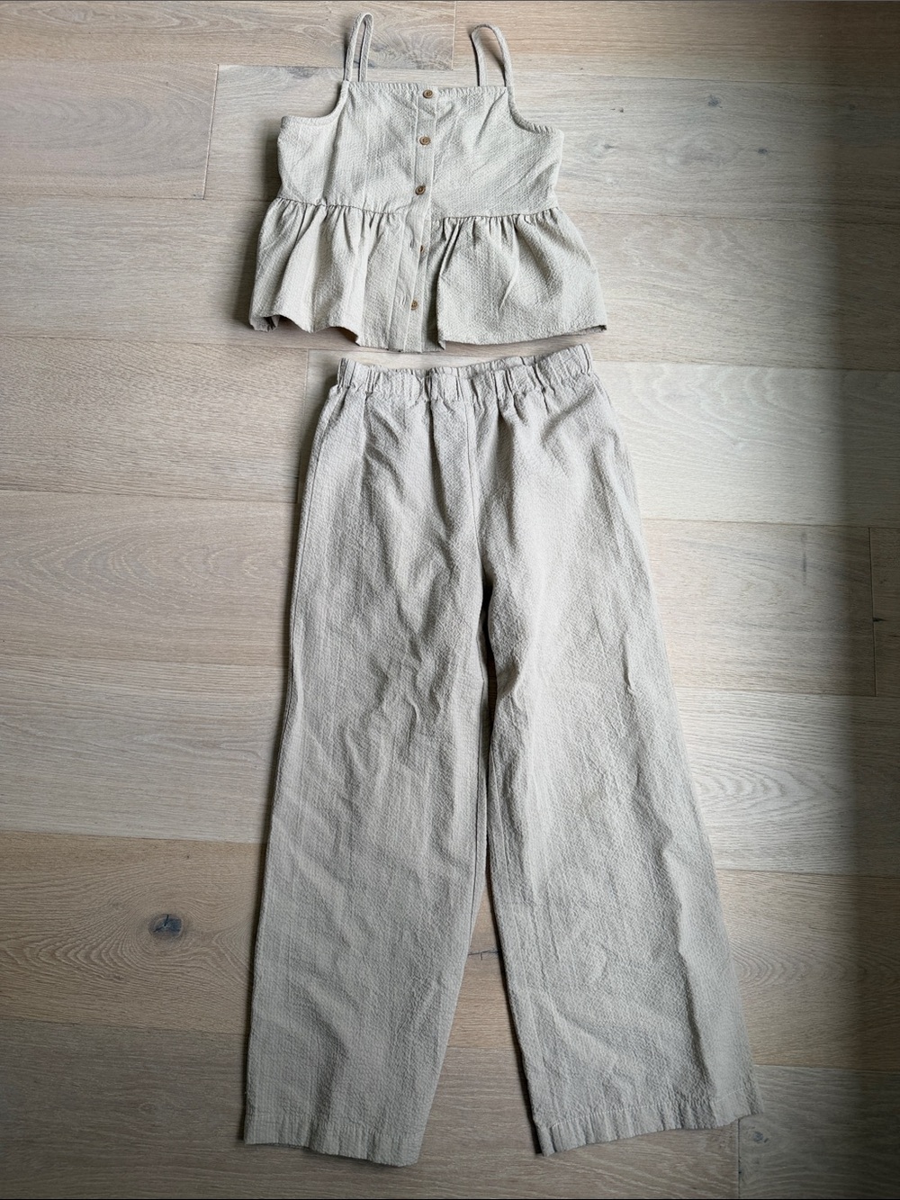 btween Cream Textured Wide-Leg Pants with Button-Front Tank Set girls sz 10